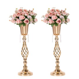 Centros de mesa dorados de 23.2 pulgadas para mesa de boda, 2 piezas de centro de mesa de flores de boda para mesas, florero de metal alto para fiestas eventos, cumpleaños, decoración del hogar