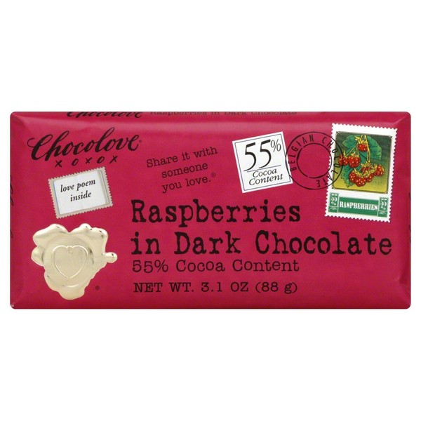 Chocolove Bar Raspberries in 55% Dark 3.2 OZ(Pack of 3)