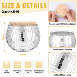 Jinei 12 Pcs Glass Disco Ball Candle Jars 10 oz Empty Jars with Bamboo Lids Thick Glass Mirror Ball Containers for Making Candles Bulk Candle Jars for Wedding Favor, DIY Gift, Baby Shower