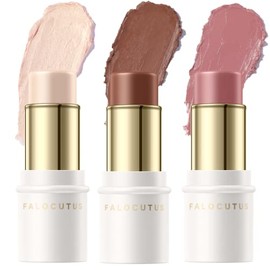 Falocutus Set de 3 Pcs de Barra de Contorno Neutral, Lápiz Bronceador de Rubor y Resaltador Crema, Iluminador de Contorno Facial Natural de Larga Duración y Suave, Kit de Maquillaje Profesional para T