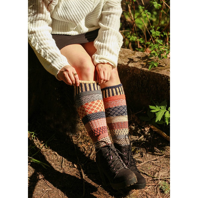 Solmate Socks Cotton Knee High Mismatched Tall Scrunch Socks Nutmeg