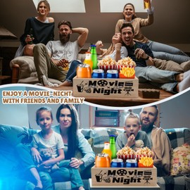 Yamahiko Movie Night Snack Tray with Handles, Reusable Movie Night Snack Trays Basket Box Organizer Supplies for Countertop Storage, Wooden Movie Theater Theme Snack Basket Tray(Wood Movie Night)