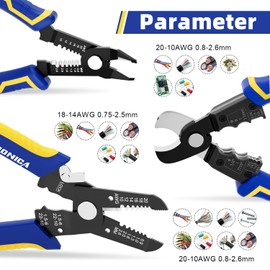 haisstronica Wire Stripper Tools Set for DIY,10-20AWG,3 Pack Manual Wire Stripper & Flush Cutters & Cable Cutters for Wire Stripping, Cutting, Crimping, Cable Skinning
