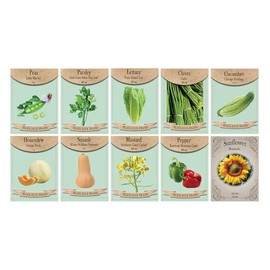 Vegetable, Flower, and Herb Seed Set - 10 Varieties of Non-GMO and Heirloom Premium Seeds for Planting - Keystone Pepper, Parsley, Garlic Chives, and More!
