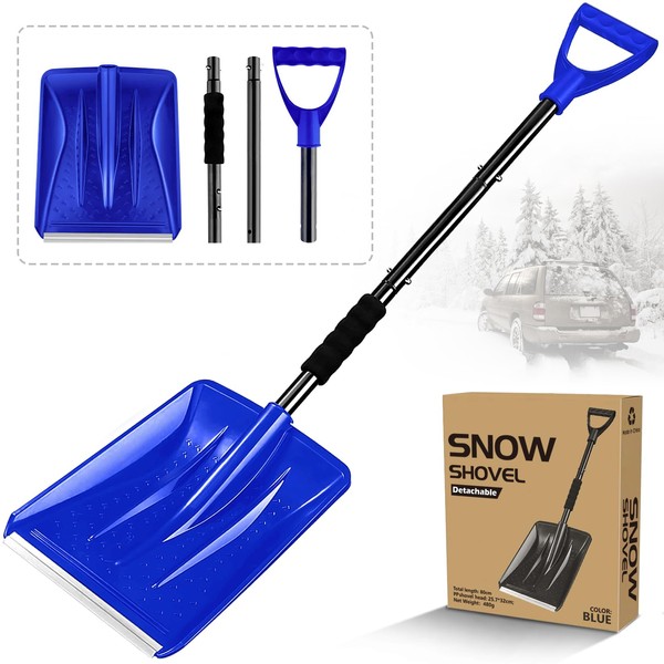 Snow Shovel for Car Driveway, 2024 New Upgrade Snow Shovels for Snow Removal, Lightweight Portable Adjustable Large Capacity Shovel Perfect for Garden, Camping, Snowman Playing and Emergency(BLUE)
