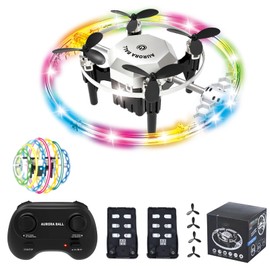 Kodbiby Mini Quadcopter for Kids Beginners Adults, 2.4G RC Drone with LED Lights, 2 in 1 Flying Spinner with One Key Take Off-Landing, 360° Spinning, Aurora Ball Mode, Gifts for Boy Girls and Adults