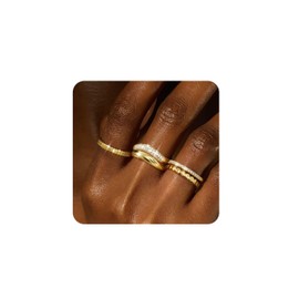 Florideco Stackable Gold Rings for Women Non Tarnish Dainty 14K Gold Plated Stacking Cubic Zirconia Thumb Ring Set Trendy Statement Chunky Band Rings Promise Engagement Rings Size 9-G