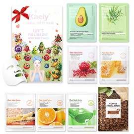 evpct Kaely 8 Pack Kids Facial Face Masks Skincare Kit Gift for Women Teens Girls, Kids Sheet Face Masks Spa Facemask Party Favors Supplies for Teen Girls, Mascarilla facial Cuidado de la piel, set01