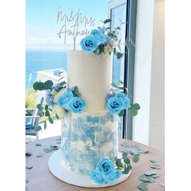 Rzoukler Roses Artificial Flowers,30PCS Light Blue Roses Fake Glitter Roses with Stem for Wedding Bouquet Party Christmas Home Decor(Light Blue)