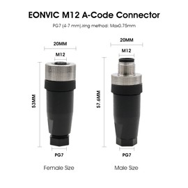 Eonvic M12 8 Pin Male & Female A Code Sensor Aviation Plug Industrial Circular Connector Waterproof IP67 12mm Connector Plug Cable Adapter