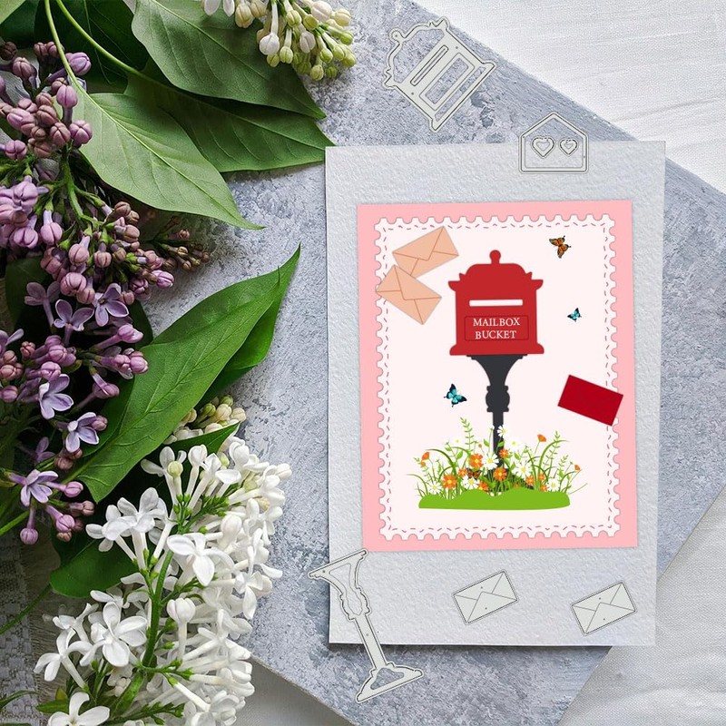 BENECREAT Mailbox Cutting Dies, Envelope Mailbox Bucket Decorative Embossing Template