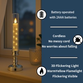 Prerish 6 PCS Flameless Candles with Remote Timer, Flickering LED Candles Romantic Ambiance with Embedded Star String, Gold Battery Perated Candles Decoration for Wedding Home Table Window Christmas