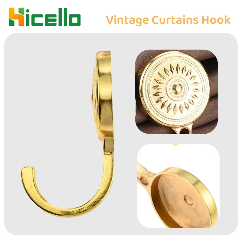 Hicello 2PCS Gold Curtain Holdbacks, Vintage Curtain Drapery Tie Back