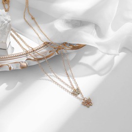 TseenYi Butterfly Choker Necklace Layering Butterfly Pendant Necklace Mini Butterfly Short Choker Double Layer Gold CZ Butterfly Pendant Necklace Chain Jewellery for Women Girls