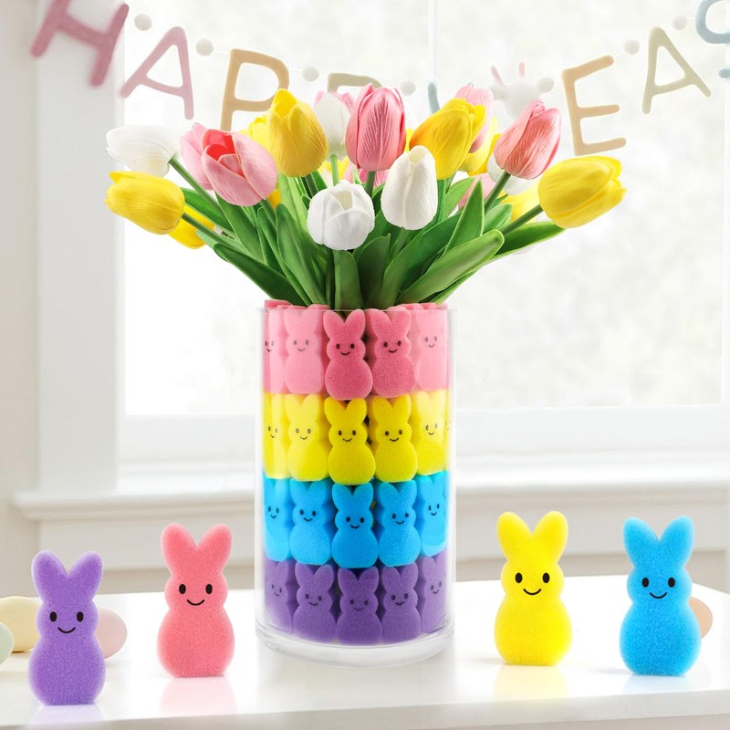 Labrostar Easter Decorations Easter Decor 15pcs Artificial Tulips with 48pcs