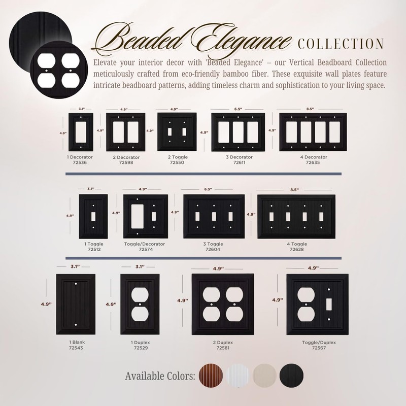 SleekLighting Single Duplex Wall plates | Decorative Bamboo Classic Beadboard