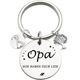 Tecreo Grandpa Keyring 'Opa Wir Haben Dich Lieb' - Silver, Metallic, Father's Day & Birthday Gift for Men with Grandchildren, silver, M