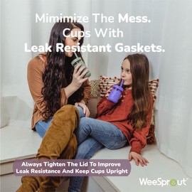 WeeSprout Glass Cups With Lids & Straws, Spill-Resistant Smoothie Cups for Toddlers & Kids, Baby Food Storage & Snack Jars, XL Silicone Straws, Easy-Grip Sleeves, 8 oz, Set of 4