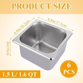 LOPYXBR 6 PCS Stainless Steel Hotel Pan 1/6 Size 4" Deep Stainless Steel Steam Pan Commercial Food Pans 1/6 Size Steam Table Pans StainlessSteel Rectangle Panss for Hotel, Restaurant, Buffet, Home