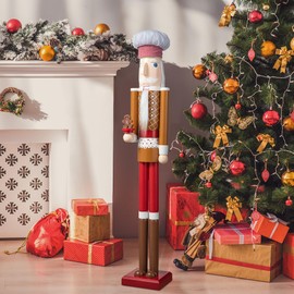 eUty 42" Christmas Soldier Nutcracker-Wooden Gingerbread Chef Nutcracker for Festive Christmas Party Indoor Winter Home Fireplace Clearance Decor