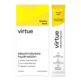 Virtue Electrolytes Hydration Sachets | Zero Sugar, Zero Calories | All 6 Electrolytes, Vitamin C (16 Pack, Lemon Lime)