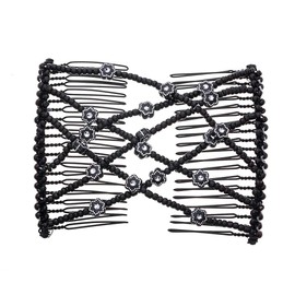 LOVEF 2Pcs Magic Hair Comb Clip for Women Girls Beaded Flower Barrette Hairpin Elastic Double Hair Combs Clips Hair Accessories