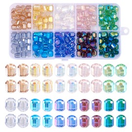 Beadthoven 200pcs 6mm Faceted Glass Beads 10 Colors Rectangle Crystal Beads Column Crystal Beads for Bracelets AB Color Transparent Cylinder Loose Beads Spacers for Jewelry Making DIY Crafts Supplies