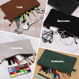 Sea Team 6-Pack Canvas Tool Bag, Heavy Duty Zipper Storage Pouch with Metal Spring Snap, Utility Organizer for Tools, Gadgets, Cosmetics, Stationery, 12.5 x 7.5 Inches, Multicolored, Style A