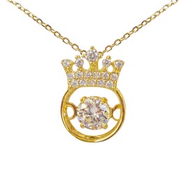 Hiqmic 925 Sterling Silver Fashion Crown Zirconia Pendant Necklace White Gold Plated Jewellery Gift 16", WA99025-Gold