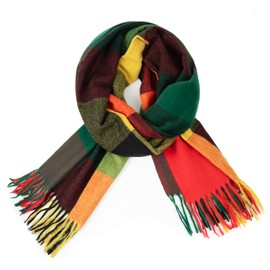 Glamexx24 Scarf Women's Winter Checked Fashion: Women's Winter Scarf, Knitted Set Scarf, Oversized Square Blanket Scarf, Blanket Scarf, Striped Pattern, Fringe Poncho, Green/Yellow/Orange