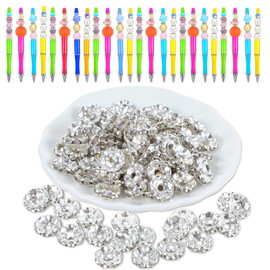 Nogeqi 100 Pcs 10 mm Spacer Beads for Jewelry Making,Silver Rhinestone Spacer Beads Bulk for Pens,Crystal Charms for DIY Bracelet Necklace Jewelry Making Supplies