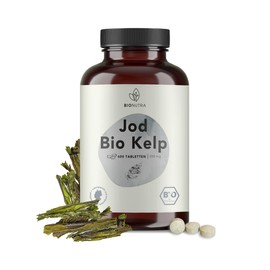 BIONUTRA® Iodine Tablets from Organic Kelp Brown Algae (600 x 400 mg), 300 μg Natural Iodine per Daily Dose, High Dose, German Production, 10 Month Pack, Vegan, Controlled Organic