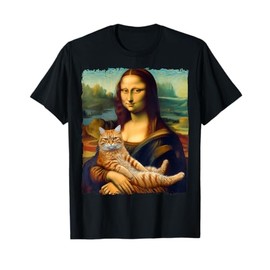 Mona Lisa Holding Cat Portrait Art Painting Kitty Cat Mom T-Shirt
