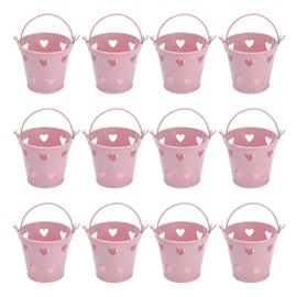 12pcs Mini Metal Bucket Hollow Heart Shaped Bucket with Handle for Candies Outdoor Flower Cosmetics