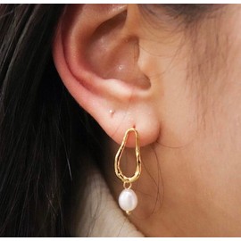 18K Karat yellow gold plated over sterling silver freshwater baroque pearl drop dangle earrings jewelry gift for women Trendy Jewelry Gift for Women Freshwater Pearl Earrings for Women