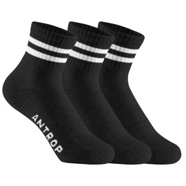 ANT21T Antrop WoMen Quarter Crew Cotton Heel Tab Athletic Running Cushion Socks (3 Pairs), Black, 9-12