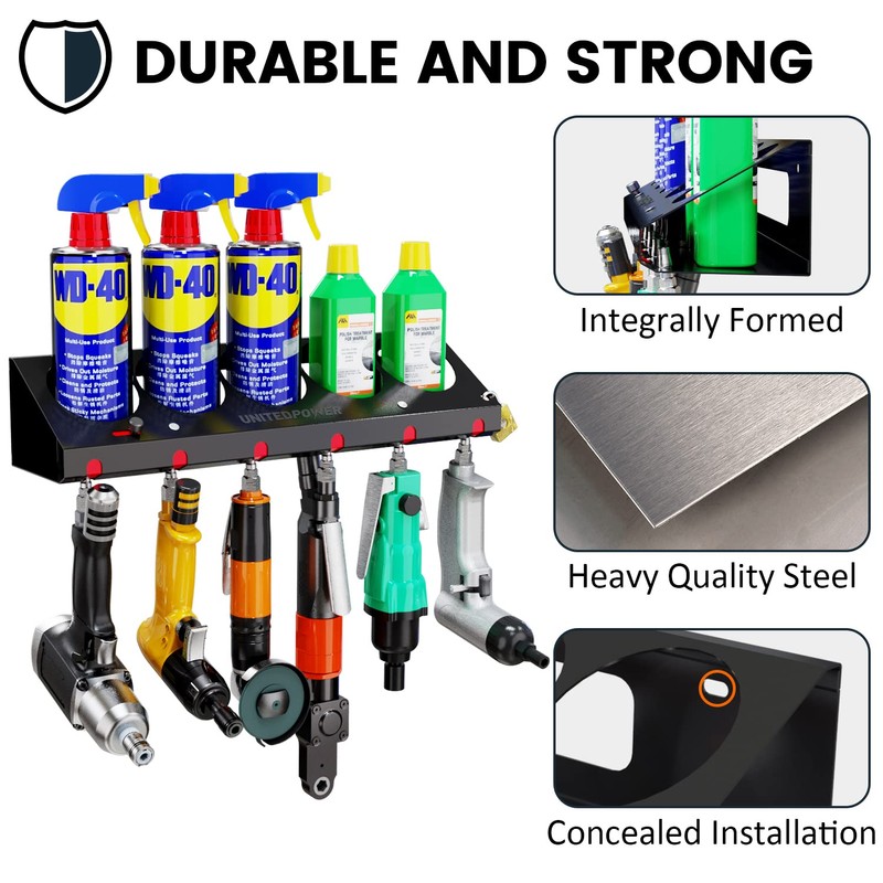 UNITEDPOWER Pneumatic Tool Holder Lockable/Aerosol Rack Combo, Wall Mounted Spray