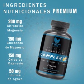 Natural SmartNutrition Magnesio 200 Cápsulas | Citrato Gluconato Oxido | 500 Mg Sabor Sin sabor