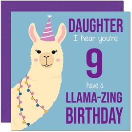 9th Daughters Llama Birthday Card - Llamazing - Funny Llama Daughter Birthday Card for 9 Year old Kids Nine, Ninth