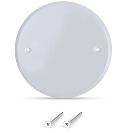 5 Inch White Metal Ceiling Blank-Up Cover, Used to Cover 3-1/2 or 4 Inch Round/Octagon Box Openings In Ceilings or Walls, Mounting Screws Included, Holes Are Spaced 3.5 Inches Apart