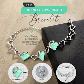 Leafael Infinity Love Heart Link Bracelets, Crystal Bracelet for Women, Silver Tone Jewelry Gifts for Her, Healing Stone for Luck, Opal Green, 7-inch Chain and 2-inch Extender