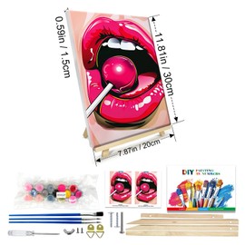 JOOZ Paint by Numbers Kit for Adults with Frame, Abstract Lips Paint by Number with Easel, DIY Oil Painting by Numbers Canvas, Easy Adult Paint by Number Kits on Canvas for Wall Decor 8x12 Inch