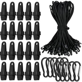 MSIHEY Outdoor Set, 20 Tarpaulin Clips + 20 Bungee Straps with Hooks (25 cm), 10 Carabiners for Camping Tarpaulins, Tent Tarpaulins, Trailer Tarpaulins, Pool Covers