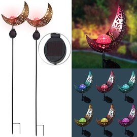 Lunartec Garden Decoration Solar: Set of 2 Solar Moon Lights with RGB LEDs and Ground Spike, IP44 (Solar Light Garden Metal, Solar Light with RGB LEDs, Floor Light)