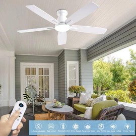 NKPU 52 Inch White Modern Ceiling Fans with Lights, Low Profile Ceiling Fan and Remote Control, DC Reversible Motor, Dimmable LED Ceiling Fans for Bedroom,Indoor/Outdoor Patio Use