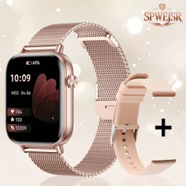 Sports Smart Watch, 1.83'' Full Touch Screen Display With Message, Answer Make Call Smartwatch,Sleep Monitoring,Sports PedometerColor: Gold