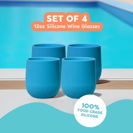Sili Wraps Unbreakable Silicone Wine Glasses - Set of 4 - BPA-Free, Swirls (Aqua)