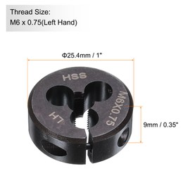 sourcing map Round Threading Die M6 x 0.75 Metric Thread 1" OD Adjustable Left Hand High-Speed Steel (HSS) Round Die Screw Thread Cutting Die for Thread Repair