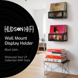 Hudson Hi-Fi Vinyl Display Shelf - 1 Pack, Solid Steel, Black Satin, Vinyl Record Wall Mount, Fits 25 LPs