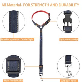 Bark Lover Dog Seat Belts for Cars - Unique Denim & Nylon Fabric, Adjustable Dog Safety Belt Car Headrest Restraint, 2-Pack